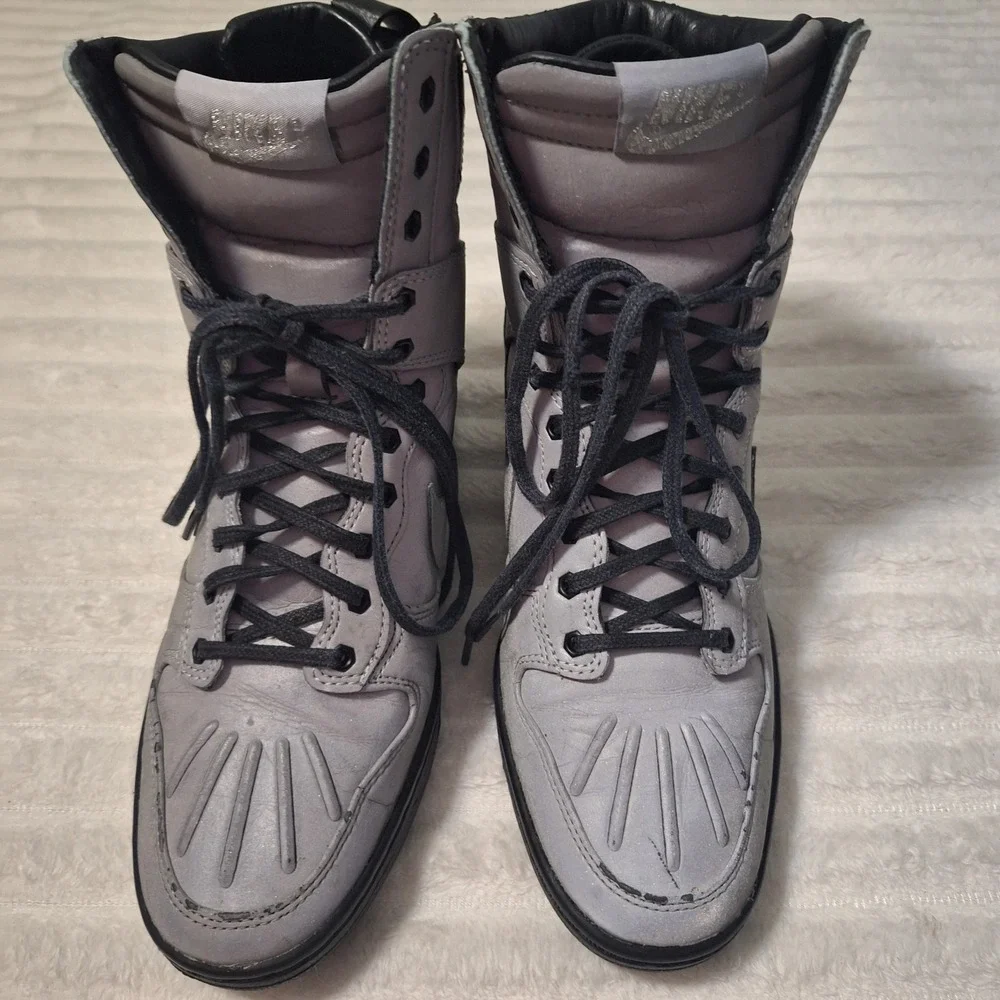 Nike Super Sky High Dunk Sneaker Boot Womens 7.5 Reflective Silver Hip Hop